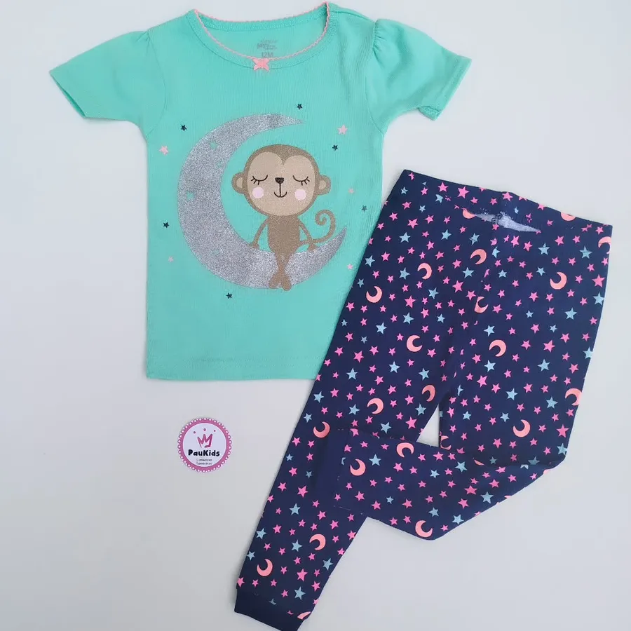 Pijama celeste estrellas y luna monito