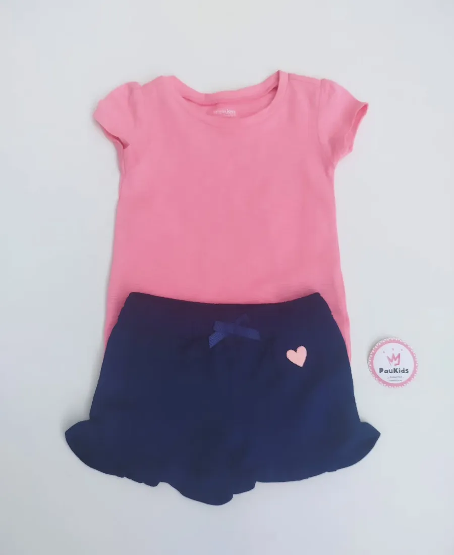 Conjunto 2pzas short azul y blusa rosa