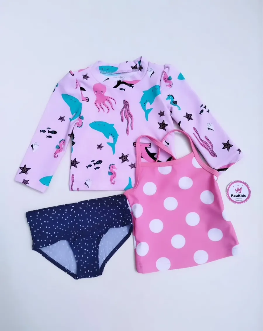 Traje de baño 3pzas morado animales mar